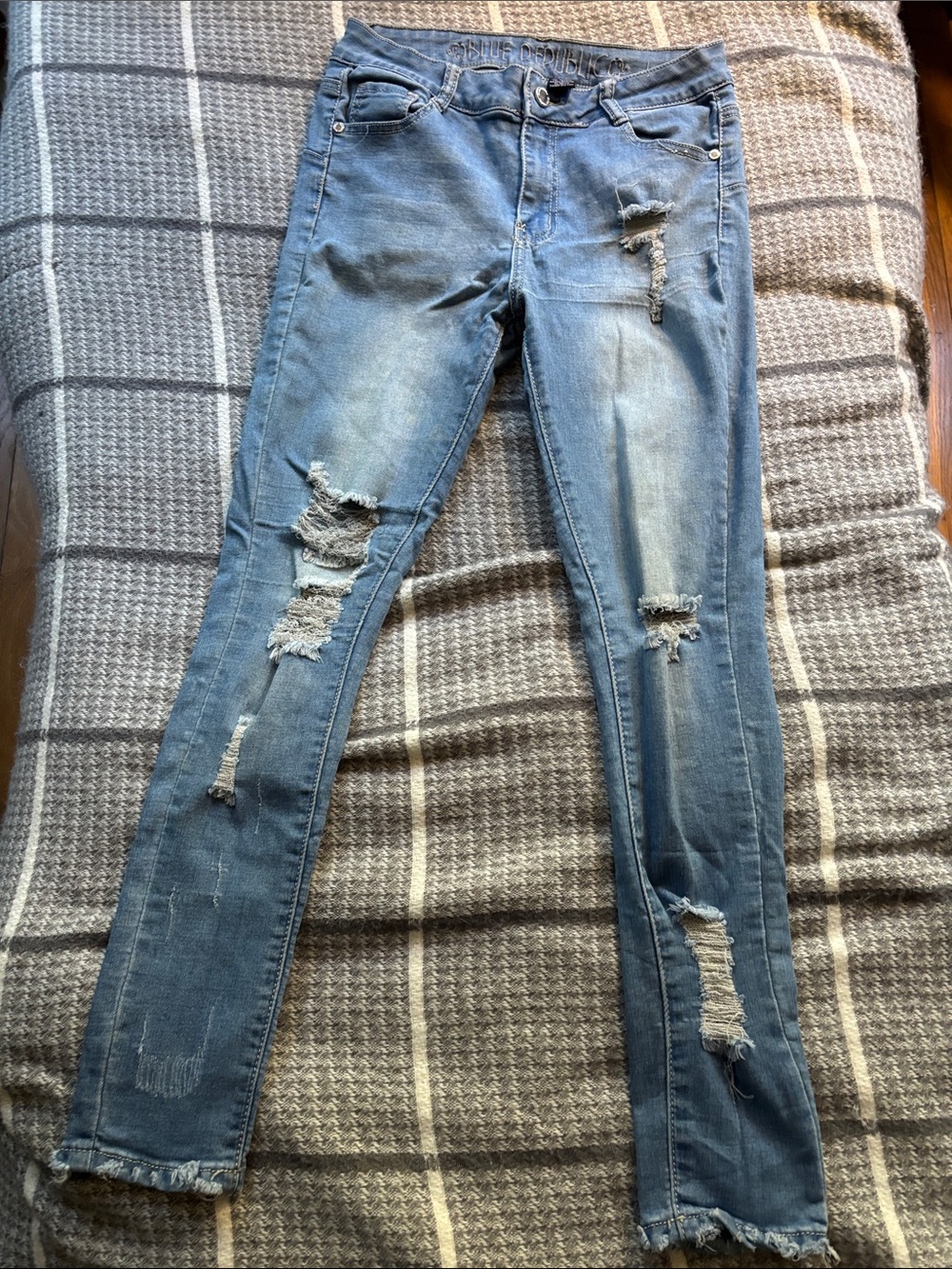 Blue Republic Distressed Skinny Jeans for Women in Light Blue